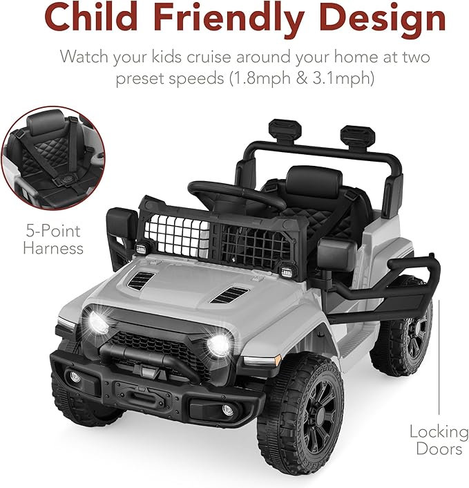 Best Choice Products 6V Kids Ride On Toy, Mini Truck, Electric Play Car w/Parent Remote Control, 4-Wheel Suspension, LED Lights, 2 Speeds, Functional Horn, 3.1MPH Max Speed - Light Gray