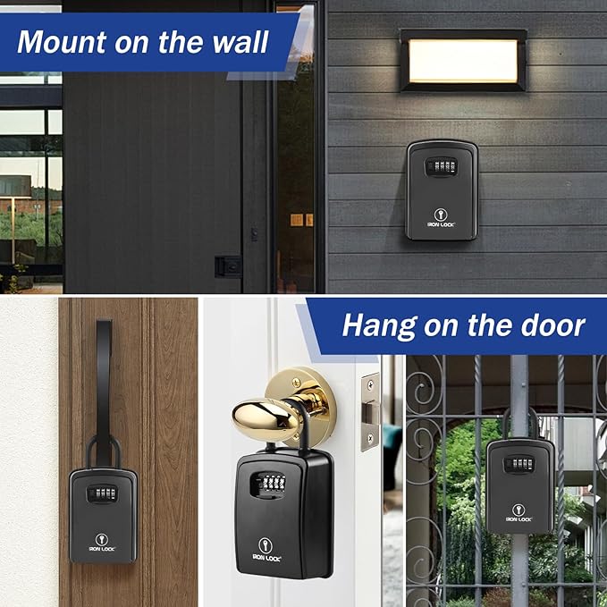 Iron Lock® XXL Portable Key Lock Box and Wall Mounted with Removable U-Shackle Waterproof Indoor Outdoor 4 Digit Combo with Resettable Code with A B Switch Extra Large Key Lockbox Outside (XXL, Black)