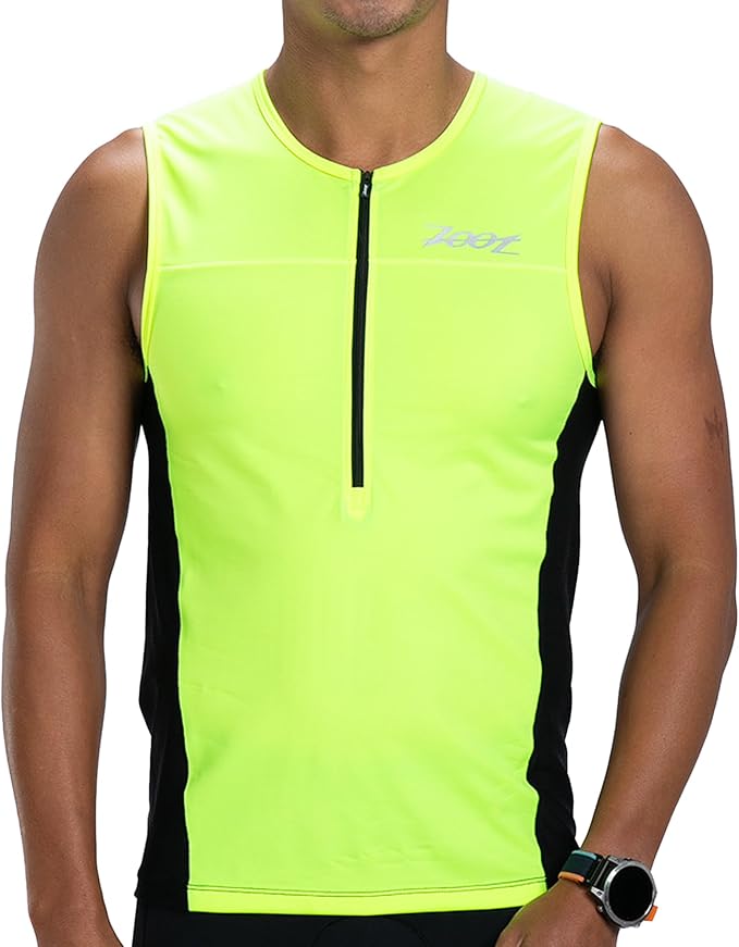 Zoot Men’s Core Tri Tank, Performance Triathlon Race Tank Top, UPF 50+ Fabric, Rear Pockets, Mesh Panels, & Cam Lock Zipper