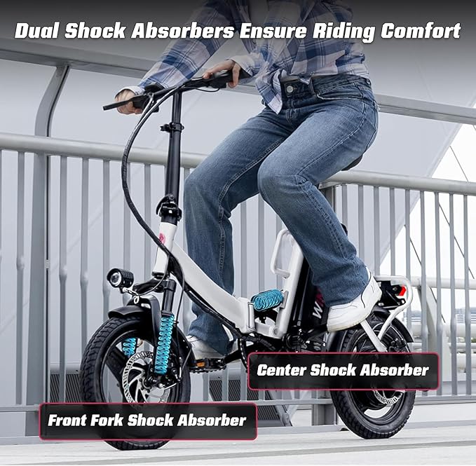 S14/S16 Electric Bike for Adults, Max 19/22 MPH Speed & 28/50 Miles Range (PAS), 500W/750W Peak Motor, Foldable, Lightweight, Shock Absorbers, UL 2849 Certified Ebike