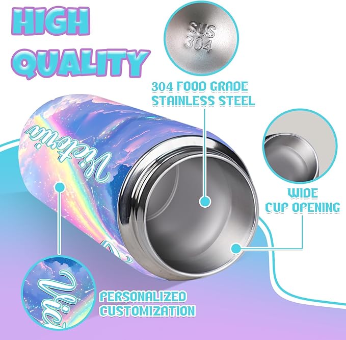 Personalized Kids Water Bottle with Name for School - Custom 18oz Water Bottle with Straw Lid Stainless Steel w/Engraved Names - Personalized Back to School Gifts for Boys Girls kids (UV)