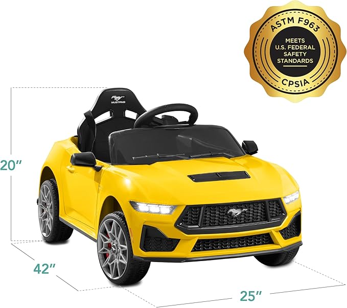Best Choice Products Kids 12V Electric Ride On Car Officially Licensed Ford Mustang w/Parent Control, LED Lights, 2 Speeds, Bluetooth - Yellow