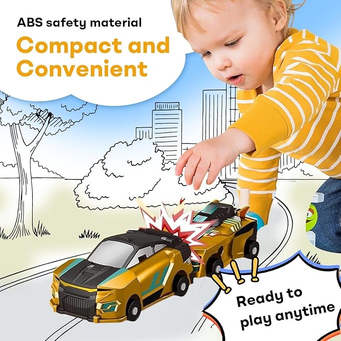 2-in-1 Transforming Race Car Dinosaur Toy DinoDrive – Automatic Transforming Car into Dinosaur, Educational Toys for Boys & Girls, Crash Action & Lights, for Kids(Golden)