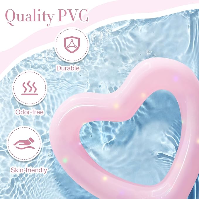 Inflatable Heart Pool Float, Sweet Love Swim Rings Float Loungers Tube for Summer Water Fun Beach Party Toys for Kids, Adults