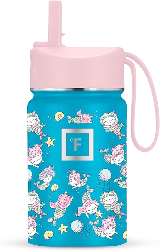 IRON °FLASK Kids Water Bottle - Straw Lid, 20 Name Stickers, Vacuum Insulated Stainless Steel, Double Walled Tumbler Travel Cup, Thermos Mug - Magic Mermaids, 10 Oz