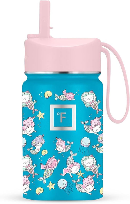 IRON °FLASK Kids Water Bottle - Straw Lid, 20 Name Stickers, Vacuum Insulated Stainless Steel, Double Walled Tumbler Travel Cup, Thermos Mug - Magic Mermaids, 10 Oz