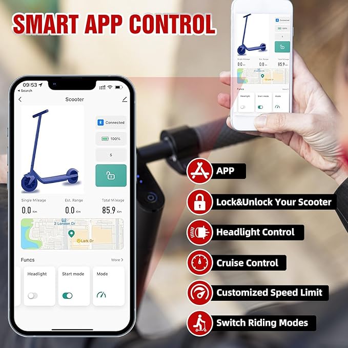 UrbanFish Electric Scooter, 350W/500W, 8.5" Tires, 21 Miles Range, 16/19 Mph, Folding E-Scooter with Dual Braking，APP Control