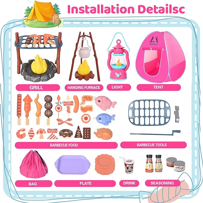 Kids Camping Set with Play Tent,Campfire,Lantern,Indoor Outdoor Camping Set with Pop up Play Tent,Camping Toys Play Set for Kids 3 4 5 Year Old,Toddler Toys