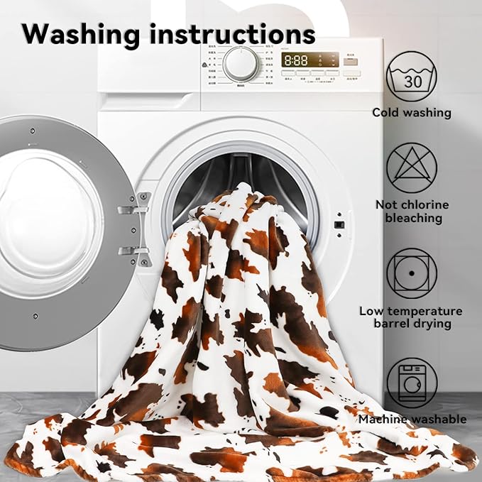 GEULAY Cow Print Fleece Blanket - Brown White Plush Throw, Lightweight Bed Couch Decor, Cute Cow Gifts for Women, Girls, Teens 50"x60"