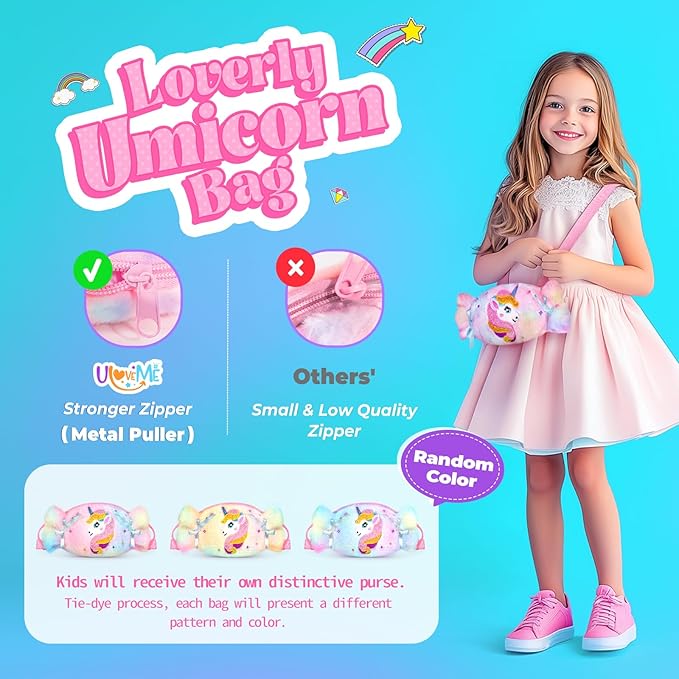 ULOVEME Kids Real Makeup Kit for Girls with Fluffy Purse - Real, Non Toxic, Washable Make Up Toy - Umicorn Toys Gift for 3 4 5 6 7 8 Years Old Girls Birthday