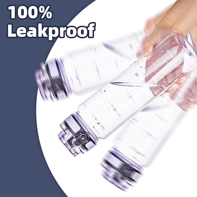 OLDLEY 32 oz Water Bottle, Motivational Water Bottle with Time Marker, Sports Water Bottle With Strap, Leakproof & BPA Free Large Water Bottles for School,Gym,Outdoor, Tritan, Transparent-Purple