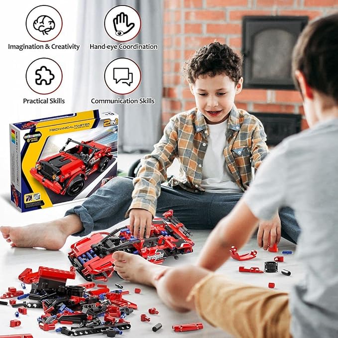 SpringFlower STEM Building Blocks Toys Gifts for Age 6, 7, 8, 9, 10, 11, 12 Boys and Girls, DIY Building Bricks, STEM Engineering Construction RC Toy,Racing Car with Remote Control