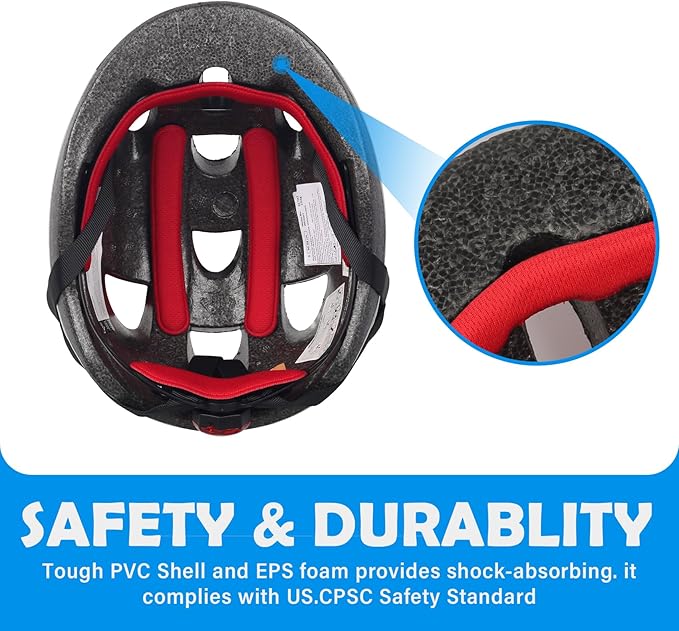 Kids Toddler Bike Helmet, Adjustable Boys Girl Helmets from Baby to Children(Age 1-8), Multi Sports for Bicycle Skate Scooter with LED Light