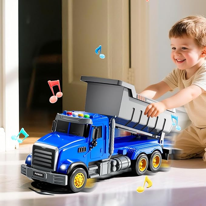 Toddler Trucks Toys for Boys 3-5 Years Old, Dump Truck with Lights and Sound, Kids Construction Playset, Garbage Car Toys Vehicle Playset for Kids Aged 3 4 5 6 7 8
