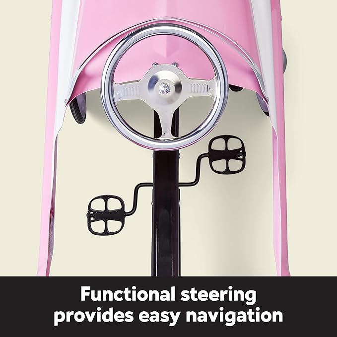 Kid Trax Classic Pink Pedal Car for Girls, Ages 3-5, Durable Steel, 60lbs Max, Easy Assemble, Indoor/Outdoor Ride-On Toy, Toddler Ride-On, Vintage Style, Rubber Tires, Functional Steering