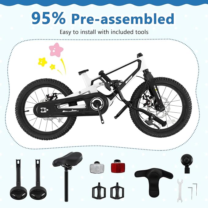 BABY JOY Kids Bike, 16" Magnesium Sporty Bicycle with Dual Disc Brakes, Removable Training Wheels, Body Suspension, Adjustable Handlebar & Saddle, Girls Boys Bike