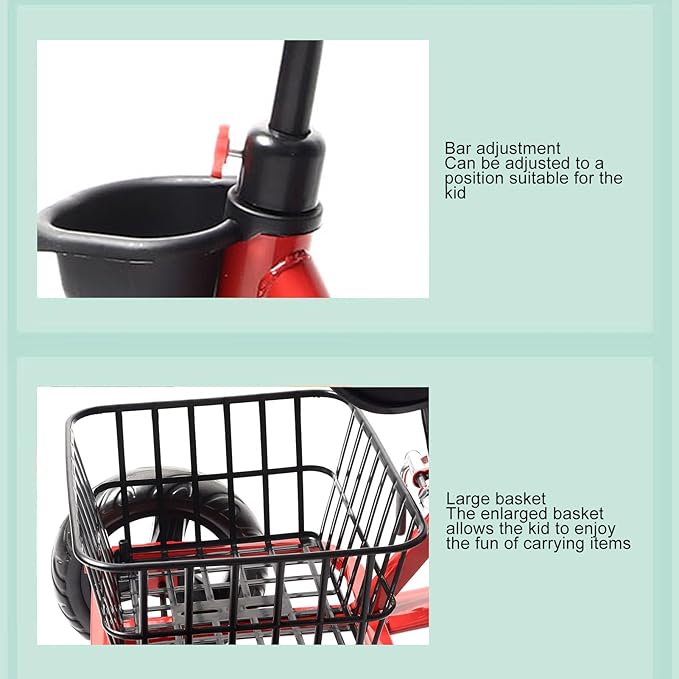 Kids Tricycle for 1-6 Year Olds Ride Fun for Kids, Toddler Tricycle, Pedal Design, Indoor and Outdoor Use, with Storage Basket, for Boys Girls Trike