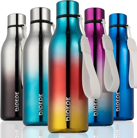 BJPKPK Insulated Water Bottles, 18 oz Stainless Steel Metal Water Bottle with Strap, BPA Free Leak Proof Thermo,Mugs,Flasks, Reusable Water Bottle for Sports & Travel, Caribbean Sunrise