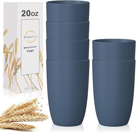 Wheat Straw Cups 6 PCS Good Alternative to Plastic Reusable Cups 20 oz Unbreakable Drinking Cup Reusable Dishwasher Safe Water Plastic Glasses Navy Blue