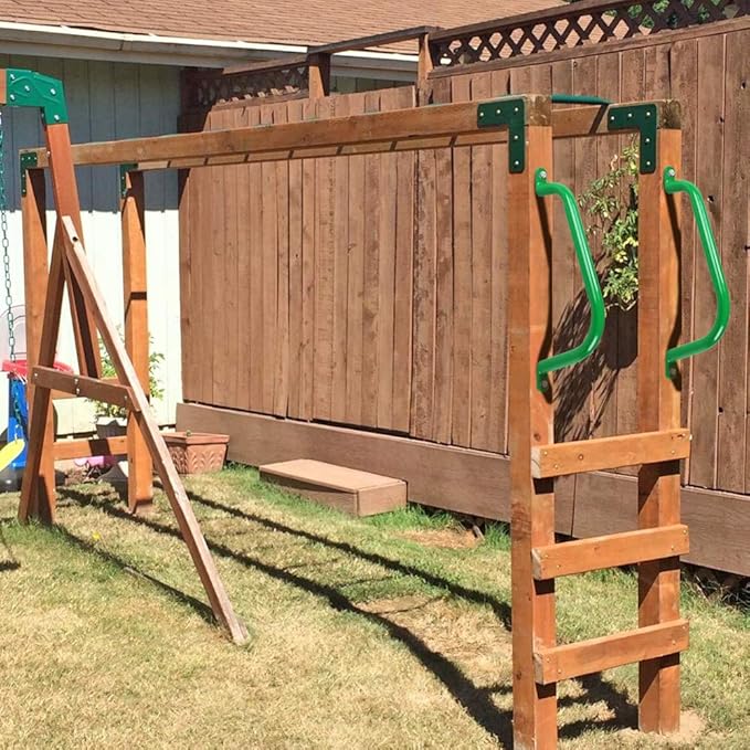 17'' Metal Playground Safety Handle (Set of 2), Outdoor Swing Set Safety Grab Bar, Playset Handles, Hand Grips for Playhouse, Treehouse Jungle Gym - Green