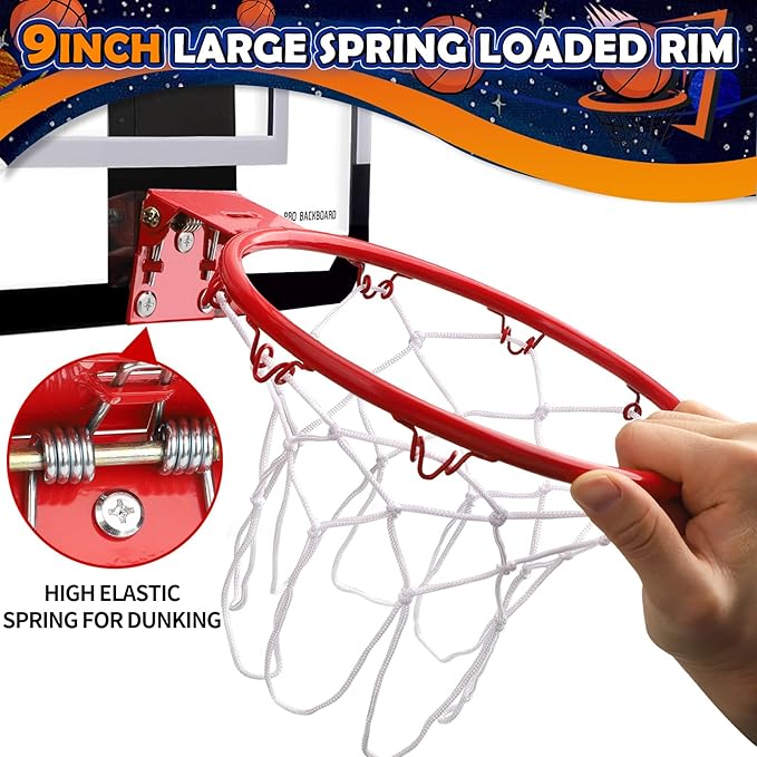 Mini Basketball Hoop Set for Kids Adults, Indoor Play Wall Mount Basketball Hoop for Door with 4 Small Replacement Toddler Basketballs, ABS Backboard Metal Rim Goal Sport Gifts for Pool Game Fun