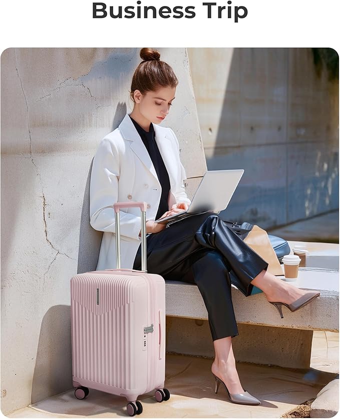 BAGSMART Carry On Luggage 22x14x9 Airline Approved with Spinner Wheels,100% PC Hardside Expandable Luggage with TSA Lock for Trips, 20 Inch Rolling Suitcases for Men Women,Pink