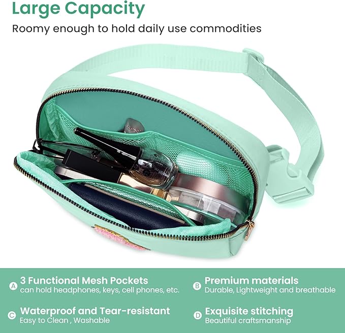 Personalized Belt Bag Crossbody Bag for Women Girls Teen Gifts, Fashion Waist Packs with Adjustable Strap, Trendy Travel Mini Fanny Pack with Initial Letter (Green,P)