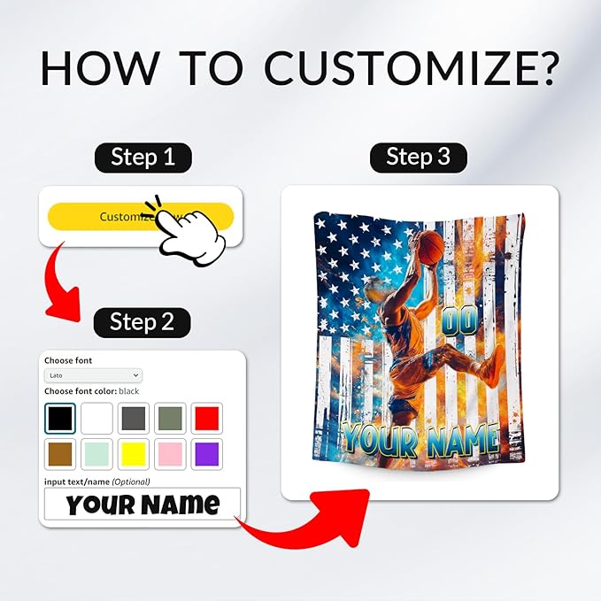 Basketball Blanket for Boys, Custom Kids Blankets, Personalized Gifts with Name, Sports Theme Throw, Soft Fleece Throw for Team Player, 40"x50"