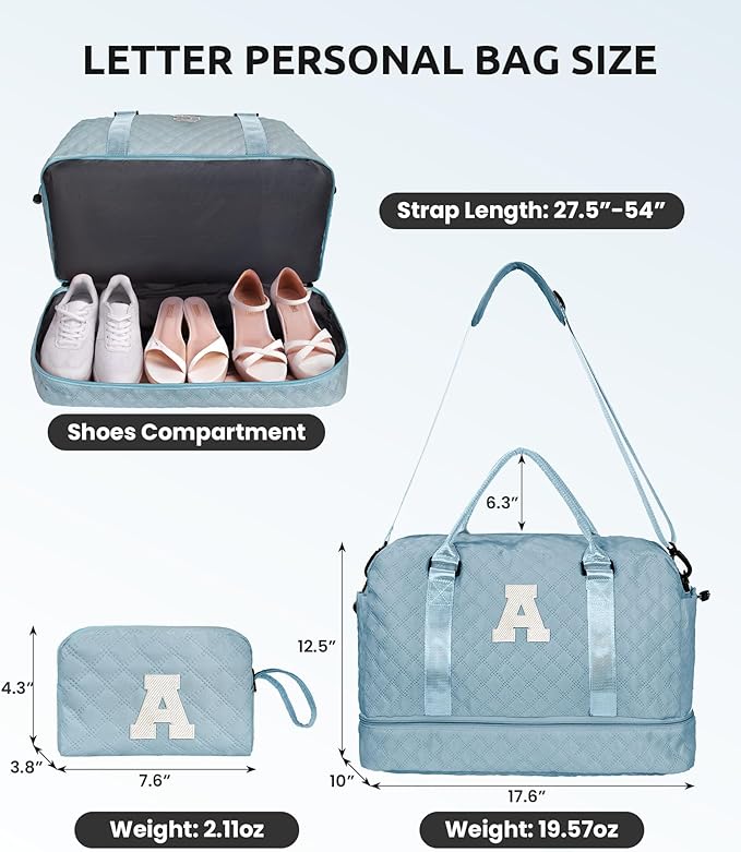 Personalized Duffle Bag-Initial, Overnight Weekend Travel, Monogram Letter Daughter Friend Gifts (Letter S) with Shoe Compartment and Makeup Bag