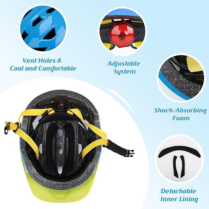 Adjustable Toddler Helmet, Kids Bike Helmets for Boys Girls 3-5/4-6/5-8 Years, Protective Gear Set for Bicycling/Skateboarding/Rollerblading/Scootering