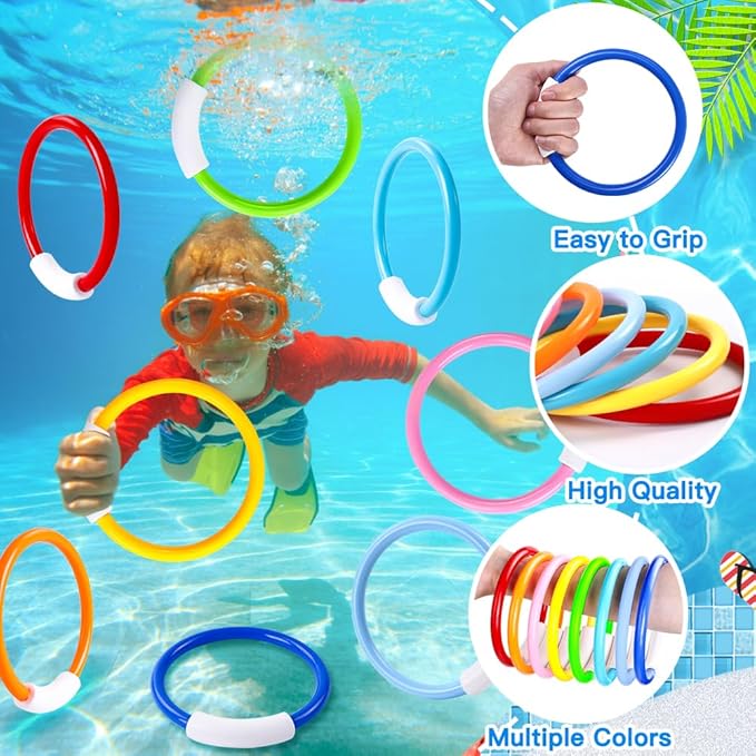 8PCS Pool Diving Swim Toys Colorful Underwater Training Sinking Throwing Dive Rings for Kids Summer Pool Swimming Party Favor Games