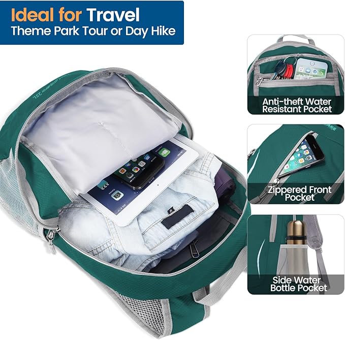 ZOMAKE Ultra Lightweight Packable Backpack 25L, Foldable Hiking Backpacks Water Resistant Small Folding Daypack for Travel(Army Green-NEW)