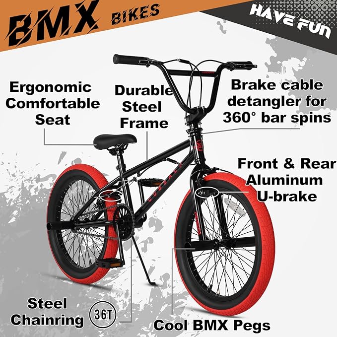 Freestyle BMX Bike, 18 20 Inch Kids Bicycle for 5-13 Years Old Kids and Beginner Level Rider, Multiple Colors