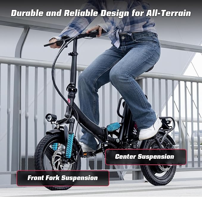 S14/S16 Electric Bike for Adults, Max 19/22 MPH Speed & 28/50 Miles Range (PAS), 500W/750W Peak Motor, Foldable, Lightweight, Shock Absorbers, UL 2849 Certified Ebike