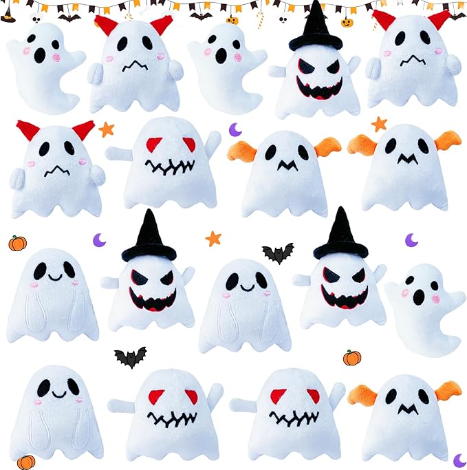 18PCS Halloween Plush Toy Bulk Ghost Plush,Halloween Ghost Stuffed Animal,Trick or Treat Supplies,Goodie Bag Fillers, Party Favors Gifts