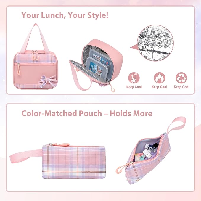 School Backpack for Girls Kids Bookbag for Elementary Middle School Casual Travel Daypack Teen Backpacks Pink Set