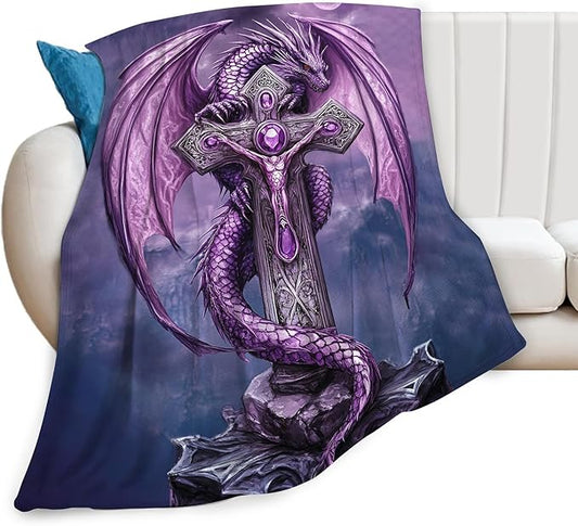 Dragon Blanket Purple Dragon Gifts Throw Blankets for Girls Boys Women Men Plush Cozy Flannel Fleece Fuzzy Party Blanket for Bed Couch Sofa 80"X60"