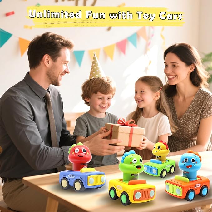 Pbooo Toys for 1 Year Old Boy, Press and Go Car Toys for Toddlers 1-3, Push and Go Animal Toy Cars Set, Birthday Gifts for 1 2 Year Old Boys, Baby Toys 12-18 Months