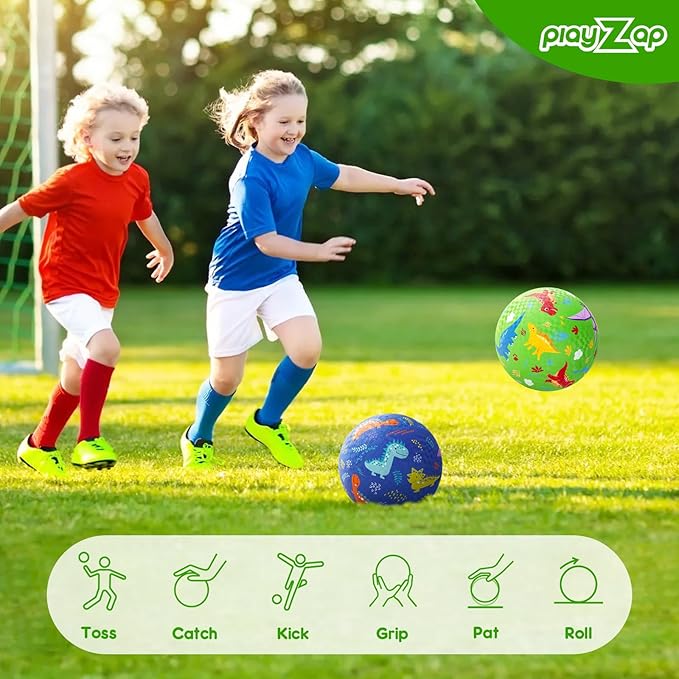 PlayZap 2 Pack Playground Balls for Kids, Dinosaur Kickballs for Toddlers 1-8, 8.5 in Rubber Balls with Pump, Indoor & Outdoor Dodgeball Toys for Boys & Girls Gifts