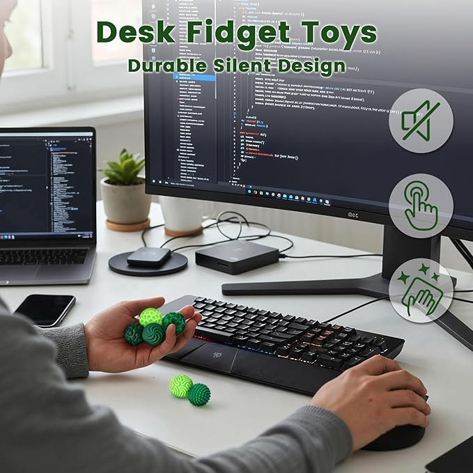 LovesTown 6PCS Silicone Magnetic Fidget Balls, Stress Balls for Adults Teens Quiet Fidget Toys with Texture for Office School Birthday Gift (Green)