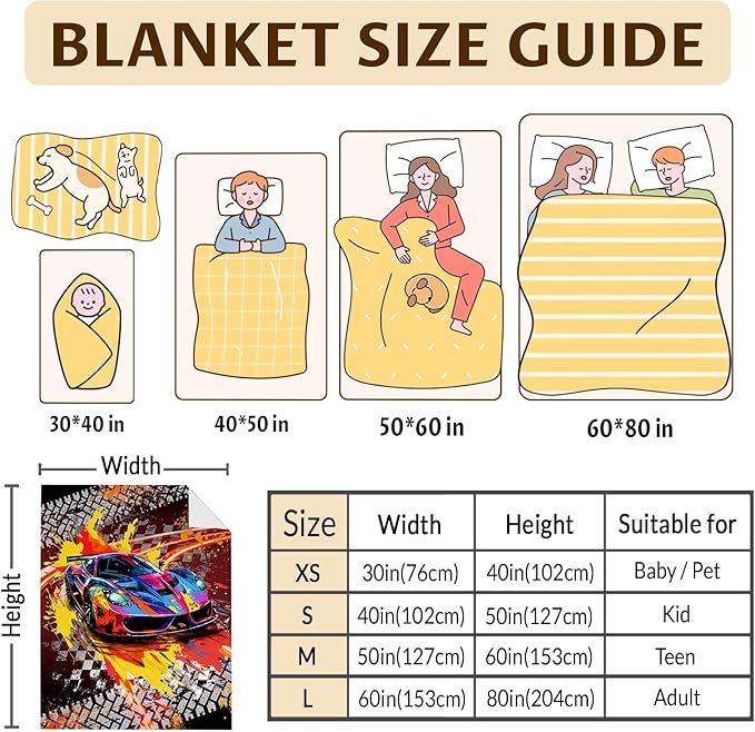 Racing Blanket Kids Blankets for Boys 1-3 Gift for Son Grandson, Cozy 40 x 30 Inches Car Flannel Throws for Bed Living Room Garden Camping