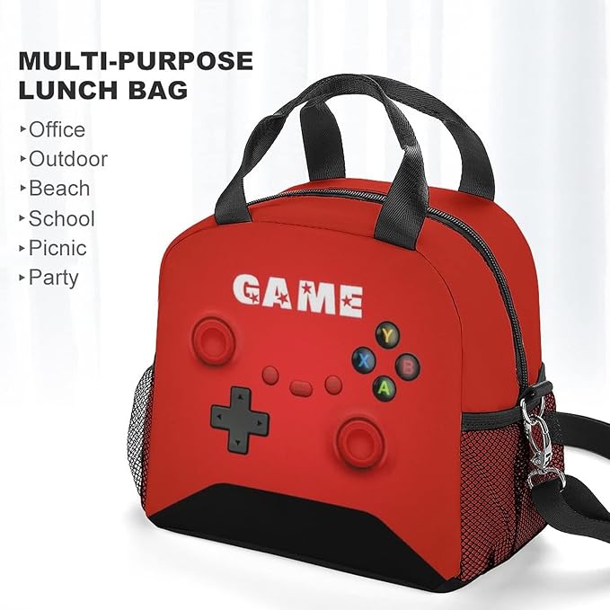 Game Lunch Bag for Boys Girls Gamer, Insulated Video Game Lunch Box for School Work Office Travel Picnic Hiking Beach, Waterproof Leakproof Portable Fits Most Bento Boxes