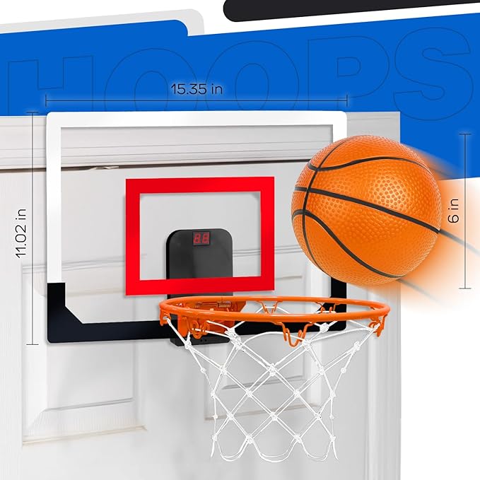 TOY Life Basketball Hoop Indoor with Scoresboard Basketballhoop for Kids Over The Door Mini Hoops for Teens and Adults Door Room Office Goal with 4 Balls