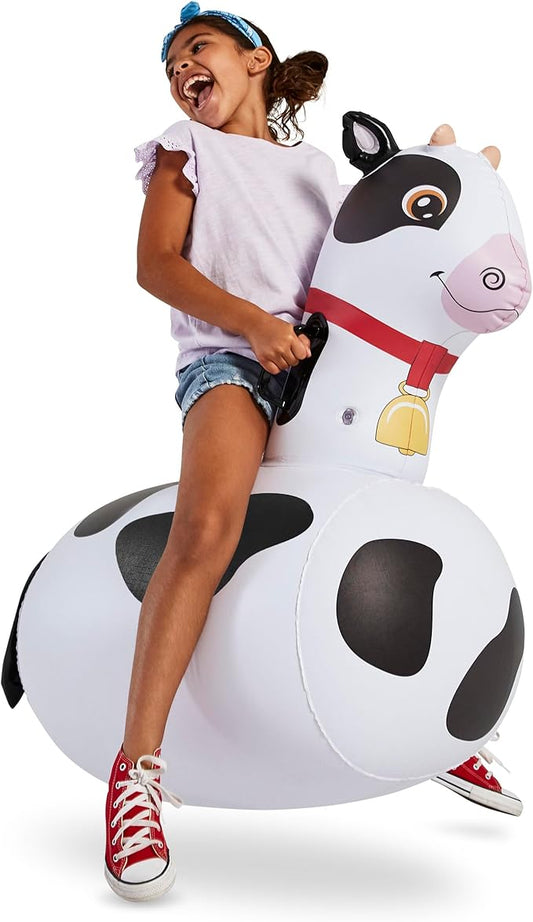 Hearthsong Hop N Go Inflatable Bouncy Cow Riding, Hopping Toys for Kids Ages 5+ - Ride On Bouncer Animal Hopper Jumping Toys for Outdoor Games