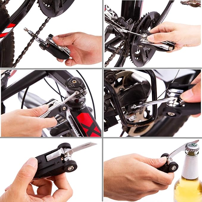 YBEKI 10-in-1 Bike Repair Kit with, 3-in-1 Tire Levers, Glueless Patches, Multifunctional Bone Wrench & Waterproof Saddle Bag | Compact Bicycle Multi-Tool Kit for Emergency Roadside Repairs