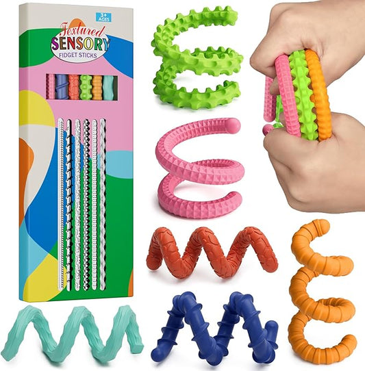 Sensory Fidget Toys for Kids Adults,6PCS Flexible Fidget Sticks for Stress Anxiety Autistic ADHD, Calm Down Travel Airplane Essentials Toys, Stuffers for Teens Kids