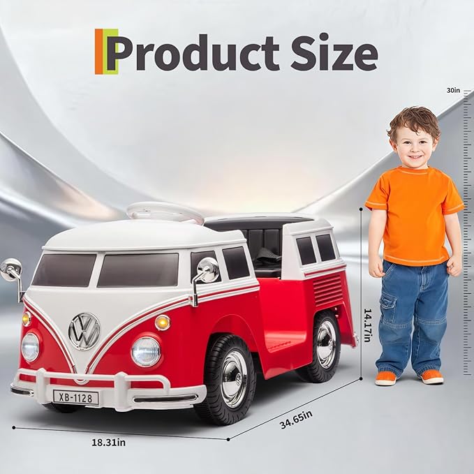 6V Electric Ride on Car, Licensed Volkswagen Ride on Bus for Kids with Led Light, Horn and Music, Battery Powered Ride on Toy for Kids - Gift for Toddler