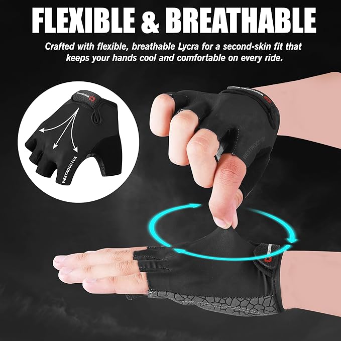 Cycling Gloves Half Finger Unisex Padded Grips Palm Bicycle Summer MTB Bike Gloves for Men Women Non-Slip Fingerless Short Mountain Bike Sports Hiking Climbing Gym