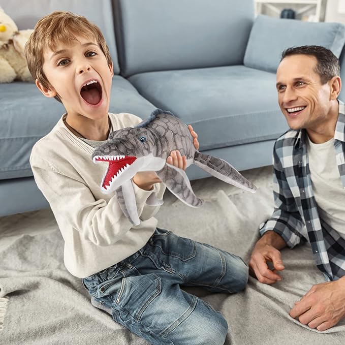 Dinosaur Plush Toy, Mosasaurus Stuffed Animal Throw Plushie Pillow Doll, Soft Grey Fluffy Friend Hugging Cushion - Present for Every Age & Occasion