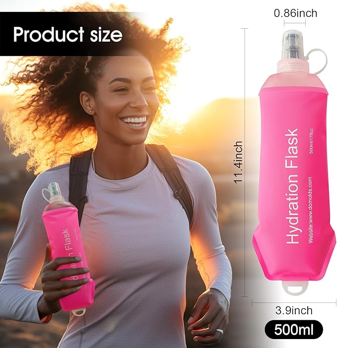 WILDREEDS 500ml Soft Flask, TPU Collapsible Soft Water Bottle for Hydration Pack, Running Vest, Folding Water Bottle for Hiking Cycling Climbing-1Pcs, Pink